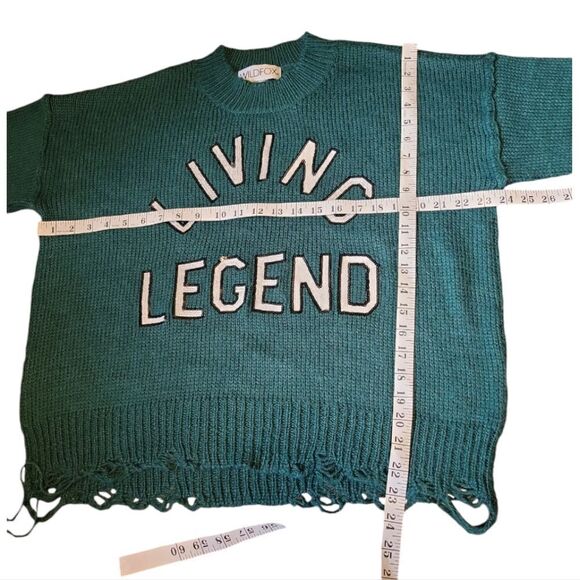 WILDFOX OVERSIZED SLOUCHY LIVING LEGEND DISTRESSED SWEATER WOODFALL GREEN WOOL S - Picture 12 of 13